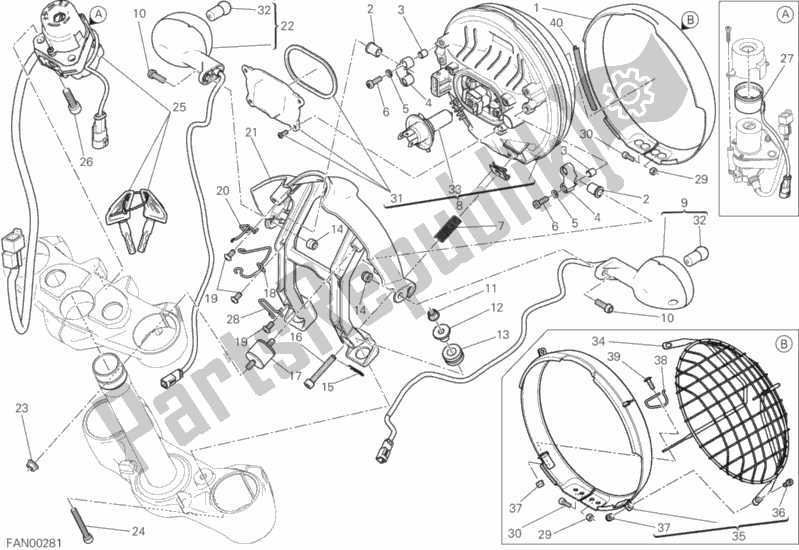 All parts for the Headlight of the Ducati Scrambler Urban Enduro Thailand 803 2017